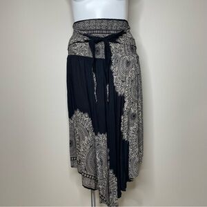 Boho Asymmetrical Black and Cream Skirt/Dress with Smocked Waist/Bust